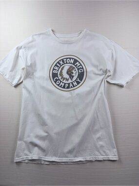 Brixton White Tee with Gold and Black Circular Logo